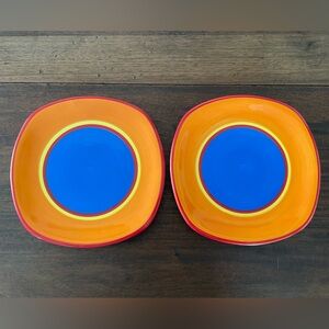 Set of 2 Dansk Orange and Blue Plates 8 3/4”
